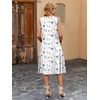 Zeagoo Women Summer Casual Dresses 2026 Sleeveless Midi Pleated Tank Sundress with Pockets V Neck A Line Swing Tshirt Dress(White Blue)