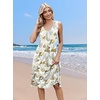 Zeagoo Women Summer Casual Dresses 2026 Sleeveless Midi Pleated Tank Sundress with Pockets V Neck A Line Swing Tshirt Dress(White Green)