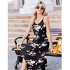 Zeagoo Women Summer Midi Dresses 2026 Hawaiian Bohemian Beach Cover Up Sundress Spaghetti Strap Casual Dress with Pockets(Floral Black)