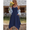 Zeagoo Women Summer Midi Dresses 2026 Hawaiian Bohemian Beach Cover Up Sundress Spaghetti Strap Casual Dress with Pockets(Navy Blue)
