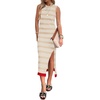 Zeagoo Womens Bodycon Midi Dresses Summer Casual Sleeveless Dress Women Knit Side Slit Striped 2025 Long Tank Dress(Light Khaki-white)