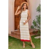Zeagoo Womens Bodycon Midi Dresses Summer Casual Sleeveless Dress Women Knit Side Slit Striped 2025 Long Tank Dress(Light Khaki-white)