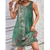 Zeagoo Womens Casual Summer Dresses 2025 Boho Sleeveless Sundresses with Pockets Pleated Beach Floral T Shirt Dresses(Green-printed)