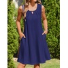 Zeagoo Womens Casual Summer Dresses 2025 Boho Sleeveless Sundresses with Pockets Pleated Beach Floral T Shirt Dresses(Navy Blue)
