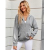 Zeagoo Women’s Lightweight Hoodies Full Zip Up Oversized Sweatshirt Trendy(Light Grey)