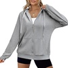Zeagoo Women’s Lightweight Hoodies Full Zip Up Oversized Sweatshirt Trendy(Light Grey)