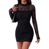 Zeagoo Women’s Mesh Sheer Long Sleeve Dress Ruched Bodycon Mock Neck Dress(01-zw781)