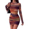 Zeagoo Women’s Mesh Sheer Long Sleeve Dress Ruched Bodycon Mock Neck Dress(Cx292)