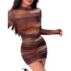 Zeagoo Women’s Mesh Sheer Long Sleeve Dress Ruched Bodycon Mock Neck Dress(Cx292)