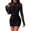 Zeagoo Women’s Mesh Sheer Long Sleeve Dress Ruched Bodycon Mock Neck Dress(Jh88)