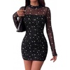 Zeagoo Women’s Mesh Sheer Long Sleeve Dress Ruched Bodycon Mock Neck Dress(Kt246)