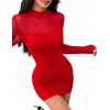 Zeagoo Women’s Mesh Sheer Long Sleeve Dress Ruched Bodycon Mock Neck Dress(Red)