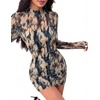 Zeagoo Women’s Mesh Sheer Long Sleeve Dress Ruched Bodycon Mock Neck Dress(Zr220)