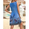 Zeagoo Womens Summer Dresses V Neck Sleeveless Sundresses Boho Beach Dress with Pockets A Line Tshirt Tank Dress(Blue Flora 1)