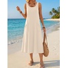 Zeagoo Womens Summer Midi Dresses 2026 Casual Sleeveless Tank Sundresses A Line Crewneck Beach Vacation Dress with Pockets(Beige-wa)