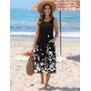 Zeagoo Womens Summer Midi Dresses 2026 Casual Sleeveless Tank Sundresses A Line Crewneck Beach Vacation Dress with Pockets(Black White Floral-sf100)