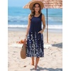 Zeagoo Womens Summer Midi Dresses 2026 Casual Sleeveless Tank Sundresses A Line Crewneck Beach Vacation Dress with Pockets(Navy Blue Floral-sf119)
