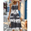 Zeagoo Womens Summer Midi Dresses 2026 Casual Sleeveless Tank Sundresses A Line Crewneck Beach Vacation Dress with Pockets(White-black Pattern-zr231)
