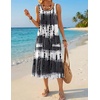 Zeagoo Womens Summer Midi Dresses 2026 Casual Sleeveless Tank Sundresses A Line Crewneck Beach Vacation Dress with Pockets(White-black Pattern-zr231)