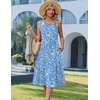 Zeagoo Women’s Summer Tank Midi Dress with Pockets Floral Sleeveless A-Line Casual Loose T-Shirt Dresses Beach Sundress 2026(Blue Small Floral)