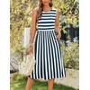 Zeagoo Women’s Summer Tank Midi Dress with Pockets Floral Sleeveless A-Line Casual Loose T-Shirt Dresses Beach Sundress 2026(Blue+white Stripe)