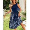 Zeagoo Women’s Summer Tank Midi Dress with Pockets Floral Sleeveless A-Line Casual Loose T-Shirt Dresses Beach Sundress 2026(Navy Blue Floral)