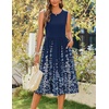 Zeagoo Women’s Summer Tank Midi Dress with Pockets Floral Sleeveless A-Line Casual Loose T-Shirt Dresses Beach Sundress 2026(Navy Blue Floral)