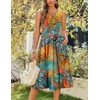 Zeagoo Women’s Summer Tank Midi Dress with Pockets Floral Sleeveless A-Line Casual Loose T-Shirt Dresses Beach Sundress 2026(Orange Green Leaf)