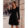 Zeagoo Women’s Sweater Dress Ribbed Knit V Neck Short Casual Dress(Black)