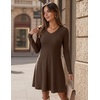 Zeagoo Women’s Sweater Dress Ribbed Knit V Neck Short Casual Dress(Brown)