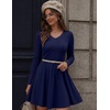 Zeagoo Women’s Sweater Dress Ribbed Knit V Neck Short Casual Dress(Navy Blue)