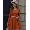 Zeagoo Women’s Sweater Dress Ribbed Knit V Neck Short Casual Dress(Orange)