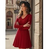 Zeagoo Women’s Sweater Dress Ribbed Knit V Neck Short Casual Dress(Red)