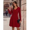 Zeagoo Women’s Sweater Dress Ribbed Knit V Neck Short Casual Dress(Red)