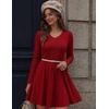 Zeagoo Women’s Sweater Dress Ribbed Knit V Neck Short Casual Dress(Red)