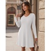 Zeagoo Women’s Sweater Dress Ribbed Knit V Neck Short Casual Dress(White)