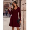 Zeagoo Women’s Sweater Dress Ribbed Knit V Neck Short Casual Dress(Wine Red)