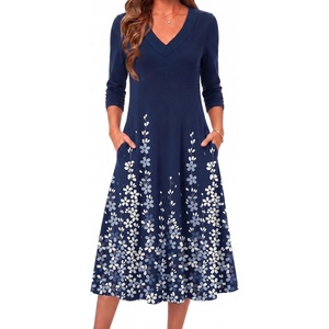 Zeagoo Dresses for Womens Long Sleeve Midi Dress Fall Casual A Line Dress(Blue Floral)
