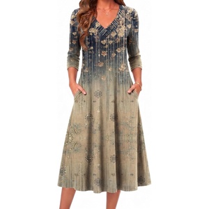 Zeagoo Dresses for Womens Long Sleeve Midi Dress Fall Casual A Line Dress(Leaf Print)