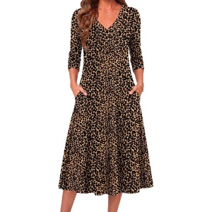 Zeagoo Dresses for Womens Long Sleeve Midi Dress Fall Casual A Line Dress(Leopard Print)