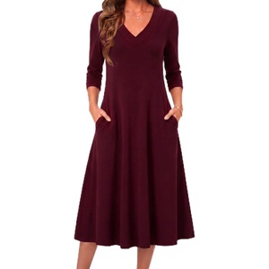 Zeagoo Dresses for Womens Long Sleeve Midi Dress Fall Casual A Line Dress(Red)