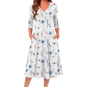 Zeagoo Dresses for Womens Long Sleeve Midi Dress Fall Casual A Line Dress(White Floral)