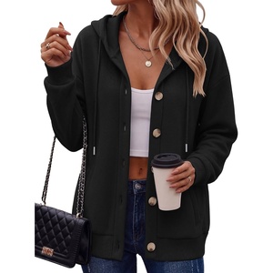 Zeagoo Hoodie for Women Hooded Sweatshirt Button Hoodies With Pockets Comfy Fleece Jackets 2026 Fashion S-3XL(Black)