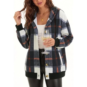 Zeagoo Hoodie for Women Hooded Sweatshirt Button Hoodies With Pockets Comfy Fleece Jackets 2026 Fashion S-3XL(Black Plaid)