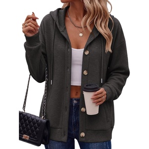 Zeagoo Hoodie for Women Hooded Sweatshirt Button Hoodies With Pockets Comfy Fleece Jackets 2026 Fashion S-3XL(Dark Gray)