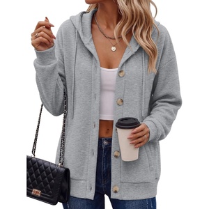 Zeagoo Hoodie for Women Hooded Sweatshirt Button Hoodies With Pockets Comfy Fleece Jackets 2026 Fashion S-3XL(Light Gray)