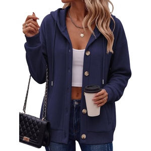 Zeagoo Hoodie for Women Hooded Sweatshirt Button Hoodies With Pockets Comfy Fleece Jackets 2026 Fashion S-3XL(Navy Blue)