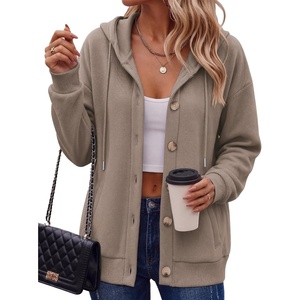Zeagoo Hoodie for Women Hooded Sweatshirt Button Hoodies With Pockets Comfy Fleece Jackets 2026 Fashion S-3XL(Tea Ash)