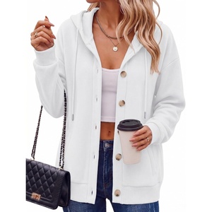 Zeagoo Hoodie for Women Hooded Sweatshirt Button Hoodies With Pockets Comfy Fleece Jackets 2026 Fashion S-3XL(White)