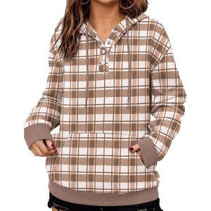 Zeagoo Hoodies for Women Casual Button Sweatshirt Oversized Fall Clothes(Brown Plaid)